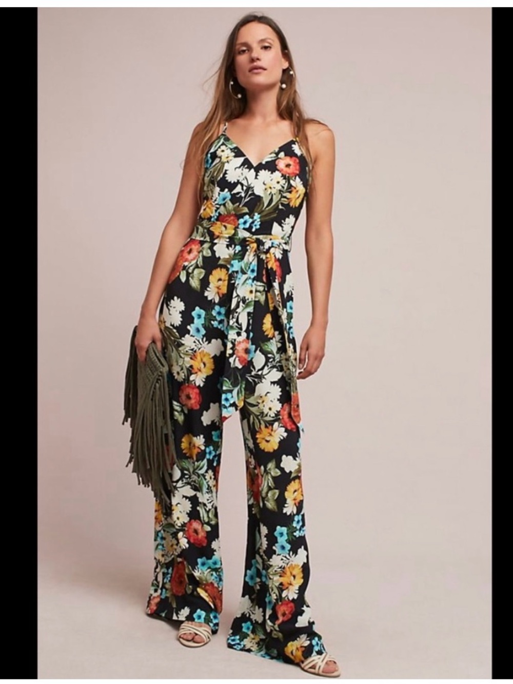 Anthropologie Yumi Kim Roe Floral Wide Leg Jumpsuit with Tie Waist Medium